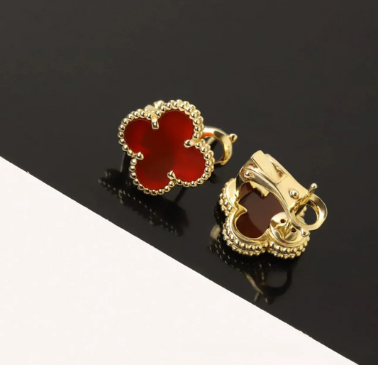 EMKOSUNG 18K Gold Plated Single Flowers Four Leaf Clover Earrings for Women