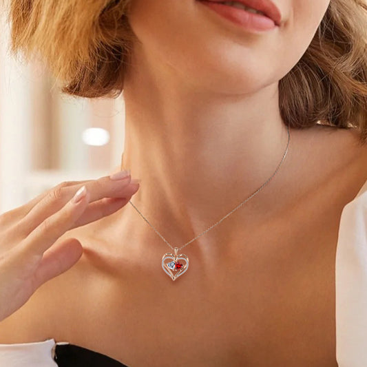 EMKOSUNG 18K Gold Plated Light Luxury Double Heart 12 Birthstone Necklaces for Women