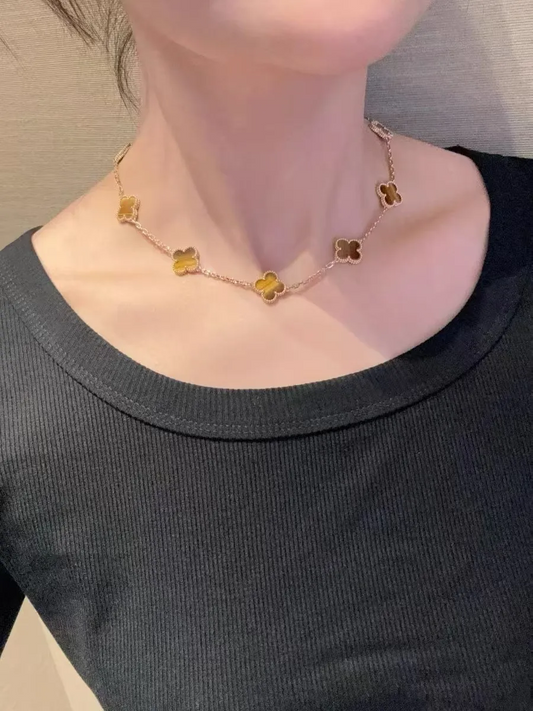 EMKOSUNG 18K Gold Plated 10 Flowers Four Leaf Clover Necklaces for Women