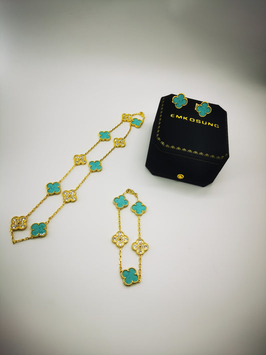 EMKOSUNG 18K Gold Plated 10 Flowers Four Leaf Clover Necklaces for Women