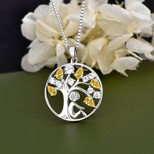 EMKOSUNG 18K Gold Plated Light Luxury Lifetree Birthstone Heart Necklaces for Women