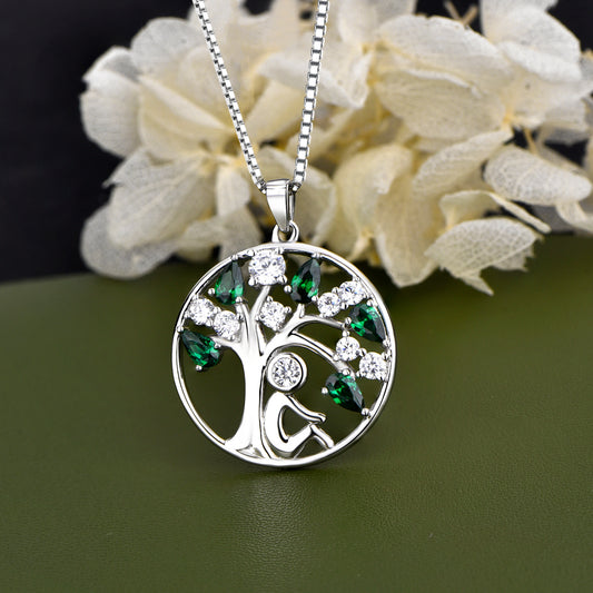 EMKOSUNG 18K Gold Plated Light Luxury Lifetree Birthstone Heart Necklaces for Women