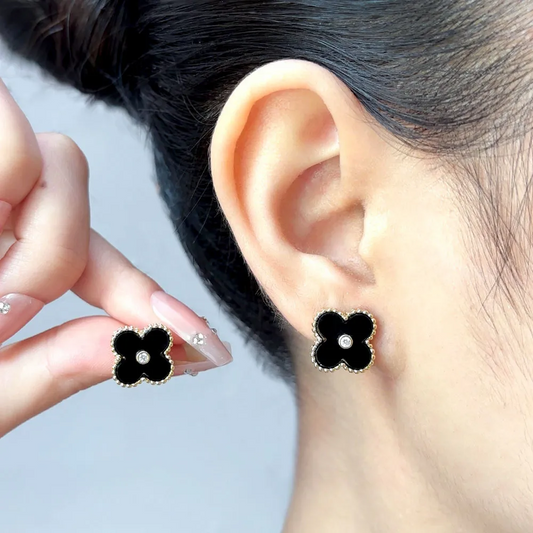 EMKOSUNG 18K Gold Plated Single Flowers Four Leaf Clover Earrings for Women