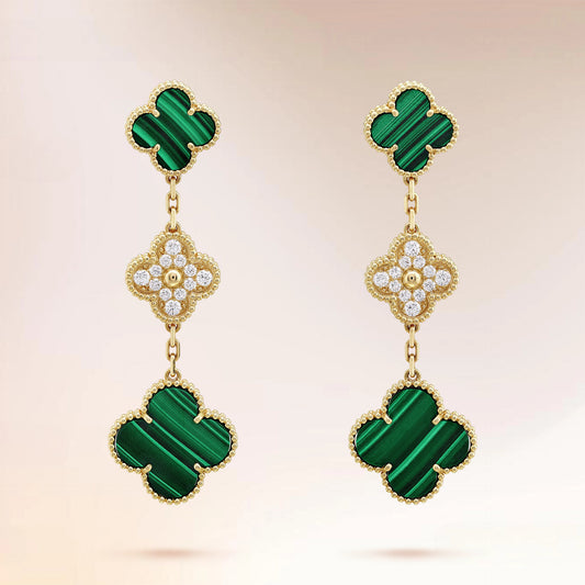 EMKOSUNG 18K Gold Plated 3 Flowers Four Leaf Clover Earrings for Women