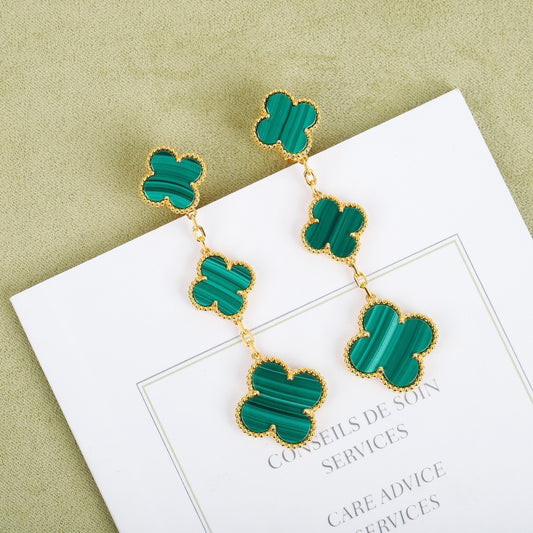 EMKOSUNG 18K Gold Plated 3 Flowers Four Leaf Clover Earrings for Women