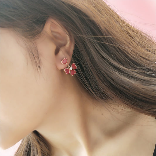 EMKOSUNG 18K Gold Plated 4 Heart Four Leaf Clover Earrings for Women