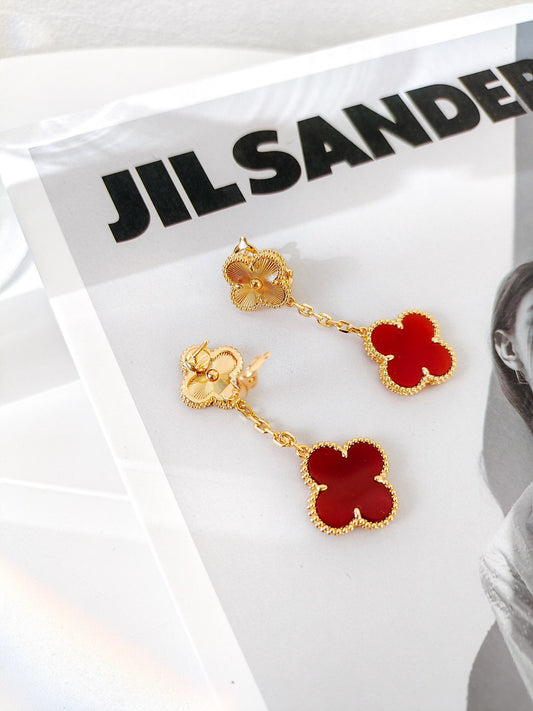 EMKOSUNG 18K Gold Plated 2 Flowers Four Leaf Clover Earrings for Women