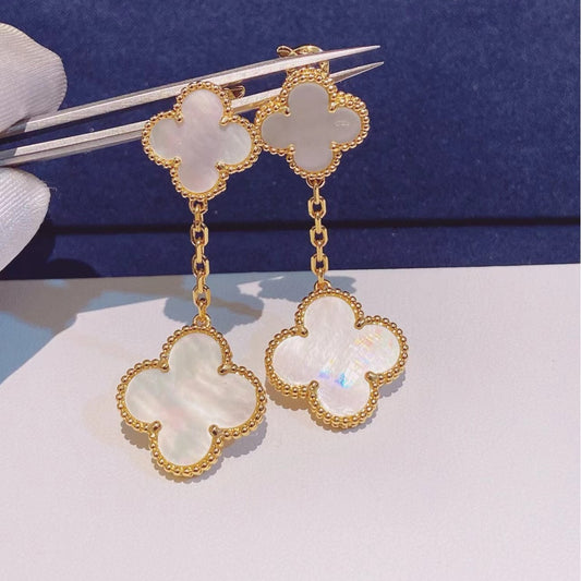 EMKOSUNG 18K Gold Plated 2 Flowers Four Leaf Clover Earrings for Women