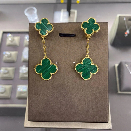 EMKOSUNG 18K Gold Plated 2 Flowers Four Leaf Clover Earrings for Women