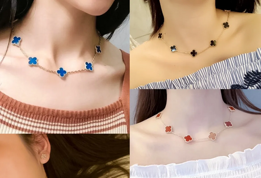 EMKOSUNG 18K Gold Plated 10 Flowers Four Leaf Clover Necklaces for Women