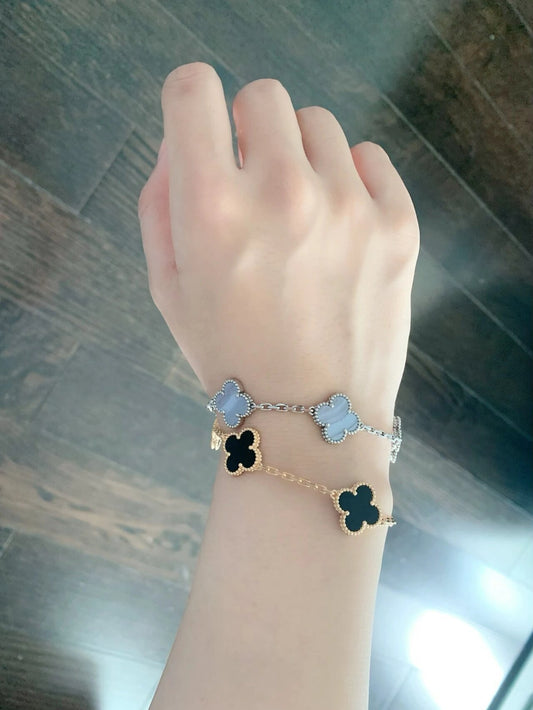 EMKOSUNG 18K Gold Plated Four Leaf Clover Bracelets for Women