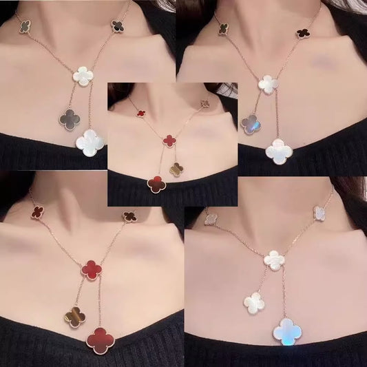 EMKOSUNG 18K Gold Plated 6 Flowers Four Leaf Clover Necklaces for Women