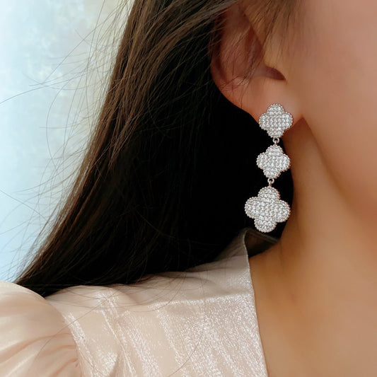 EMKOSUNG 18K Gold Plated 3 Flowers Four Leaf Clover Earrings for Women