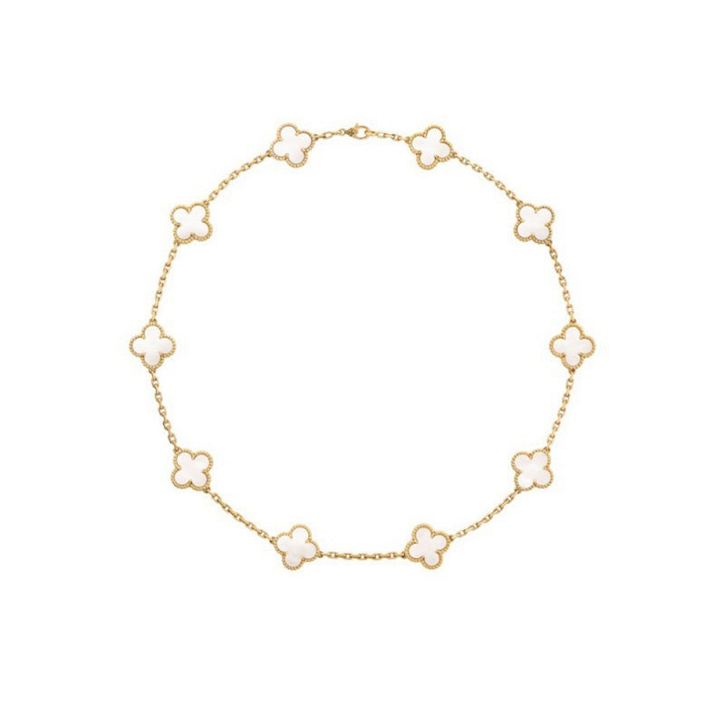 EMKOSUNG 18K 10 Flowers Four Leaf Clover Silver Necklaces for Women