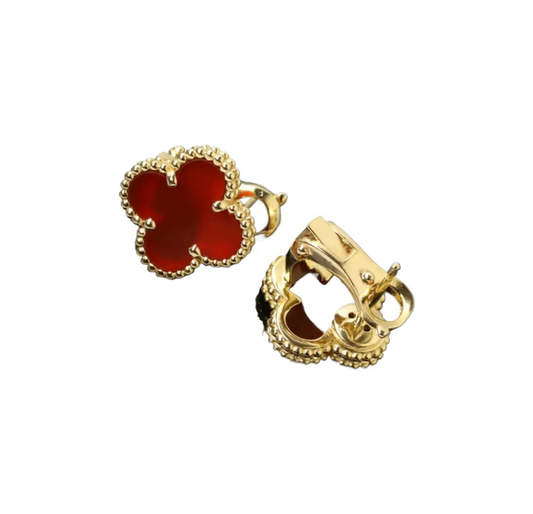 EMKOSUNG 18K Gold  Plated  Single Flowers Four Leaf Clover Earrings for Women