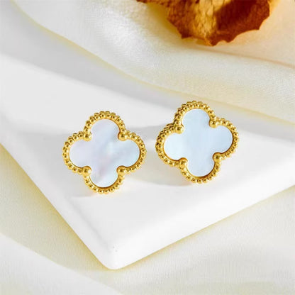 EMKOSUNG 18K Gold  Plated  Single Flowers Four Leaf Clover Earrings for Women