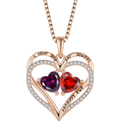 EMKOSUNG 18K Gold Plated Light Luxury Double Heart 12 Birthstone  Necklaces for Women