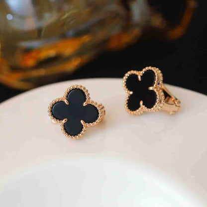 EMKOSUNG 18K Gold  Plated  Single Flowers Four Leaf Clover Earrings for Women
