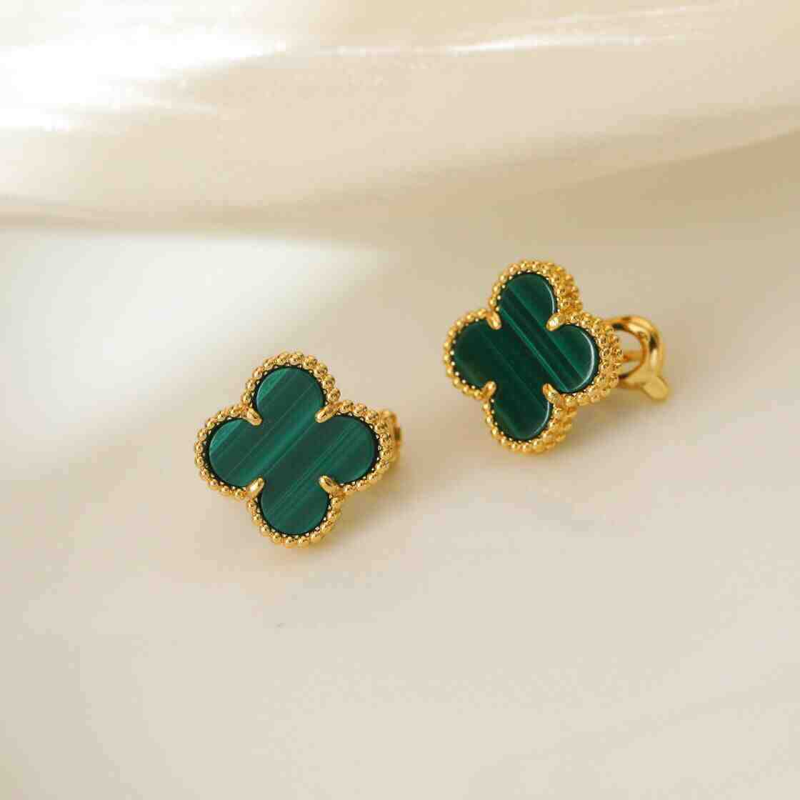 EMKOSUNG 18K Gold  Plated  Single Flowers Four Leaf Clover Earrings for Women