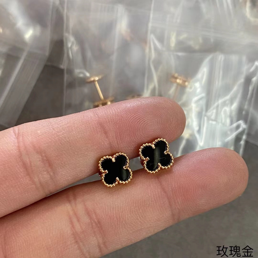 EMKOSUNG 18K Gold  Plated  Single Flowers Four Leaf Clover Earrings for Women