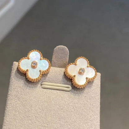 EMKOSUNG 18K Gold  Plated  Single Flowers Four Leaf Clover Earrings for Women