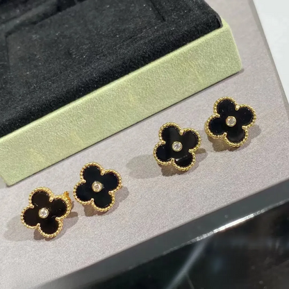 EMKOSUNG 18K Gold  Plated  Single Flowers Four Leaf Clover Earrings for Women