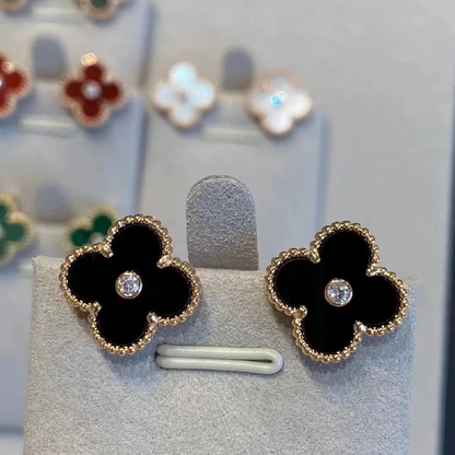 EMKOSUNG 18K Gold  Plated  Single Flowers Four Leaf Clover Earrings for Women