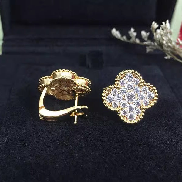 EMKOSUNG 18K Gold  Plated  Single Flowers Four Leaf Clover Earrings for Women