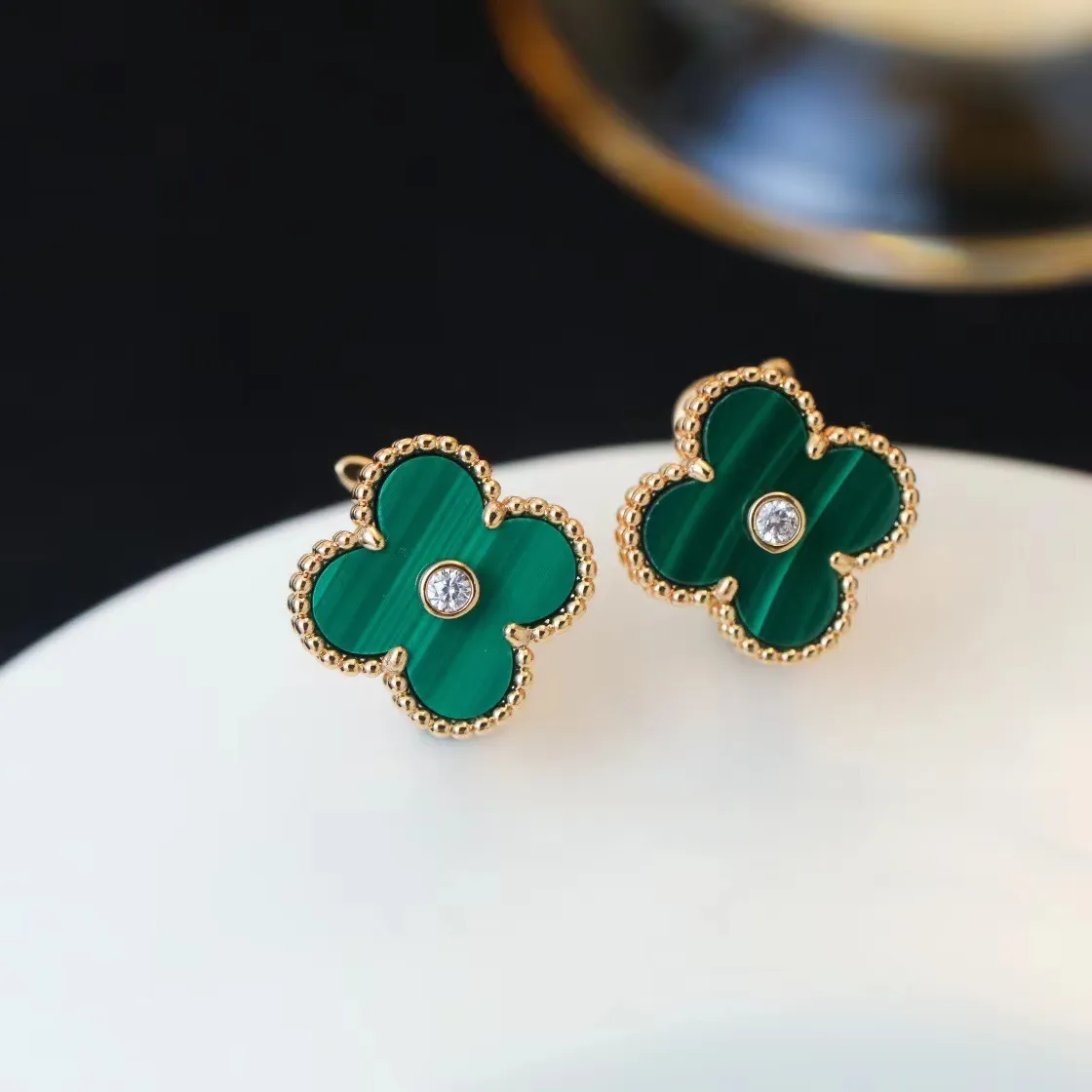 EMKOSUNG 18K Gold  Plated  Single Flowers Four Leaf Clover Earrings for Women