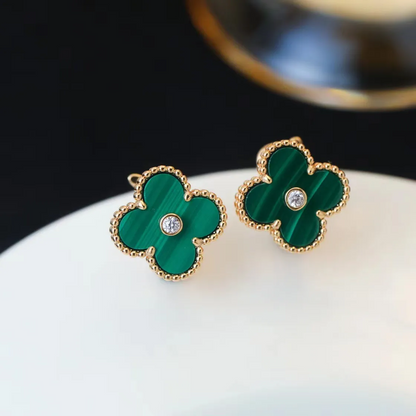 EMKOSUNG 18K Gold  Plated  Single Flowers Four Leaf Clover Earrings for Women