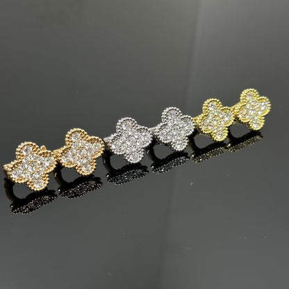 EMKOSUNG 18K Gold  Plated  Single Flowers Four Leaf Clover Earrings for Women