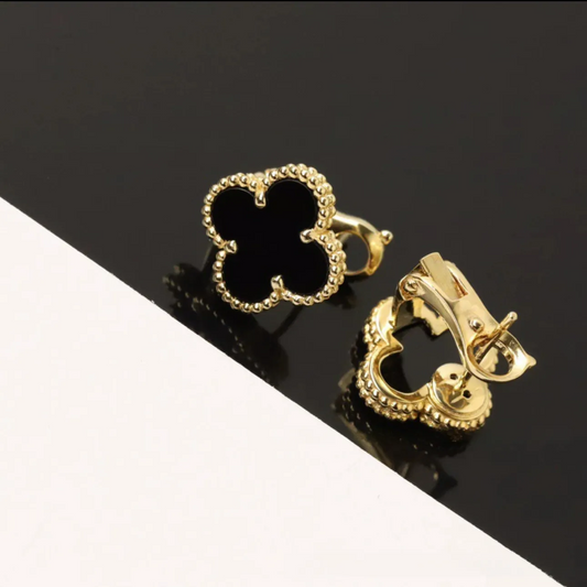 EMKOSUNG 18K Gold  Plated  Single Flowers Four Leaf Clover Earrings for Women