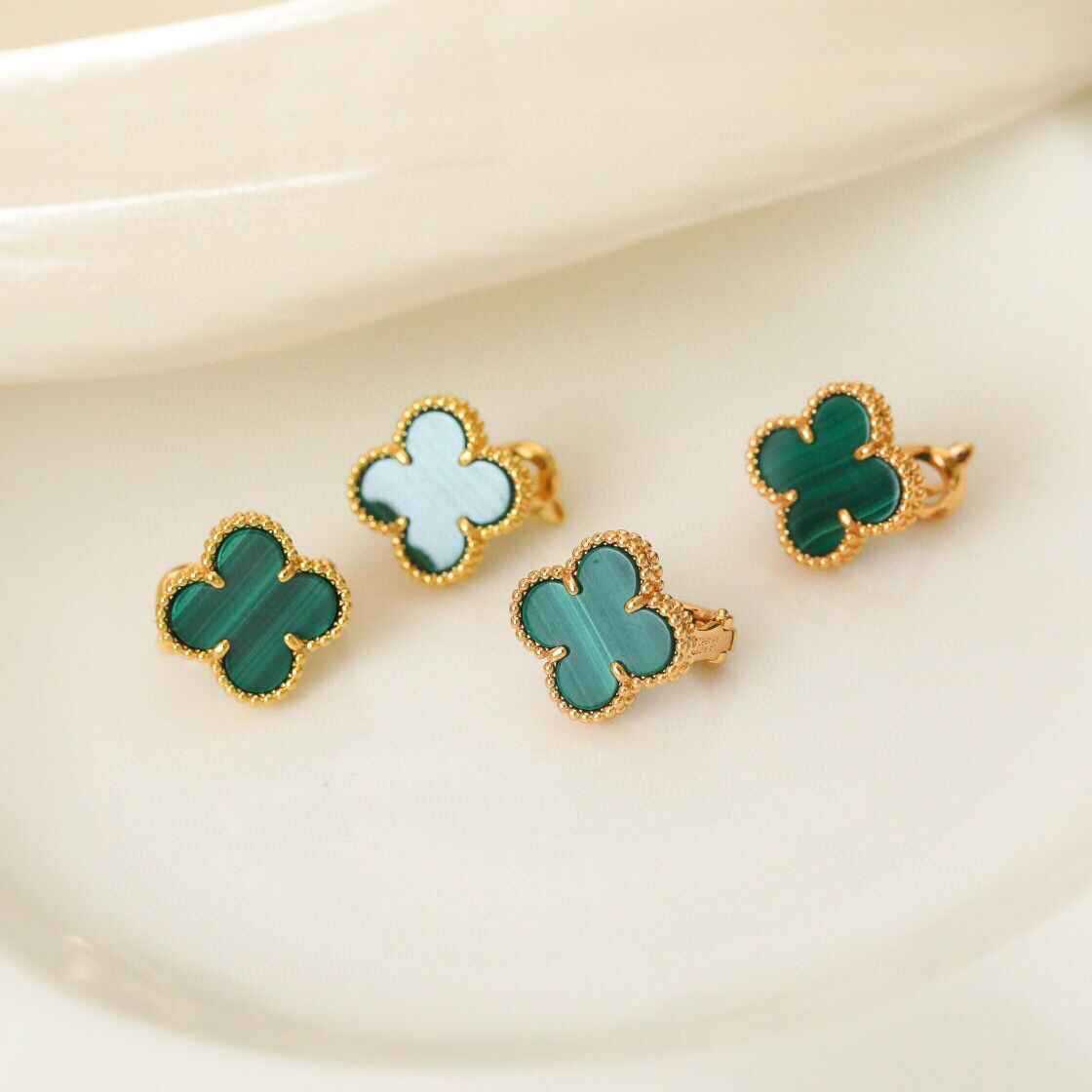 EMKOSUNG 18K Gold  Plated  Single Flowers Four Leaf Clover Earrings for Women