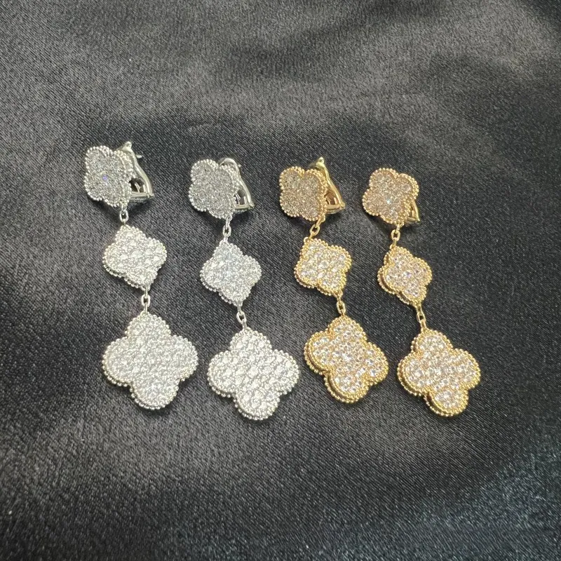 EMKOSUNG 18K Gold  Plated 3 Flowers Four Leaf Clover Earrings for Women