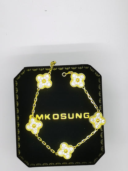 EMKOSUNG 18K Gold  Plated  Four Leaf Clover Bracelets for Women