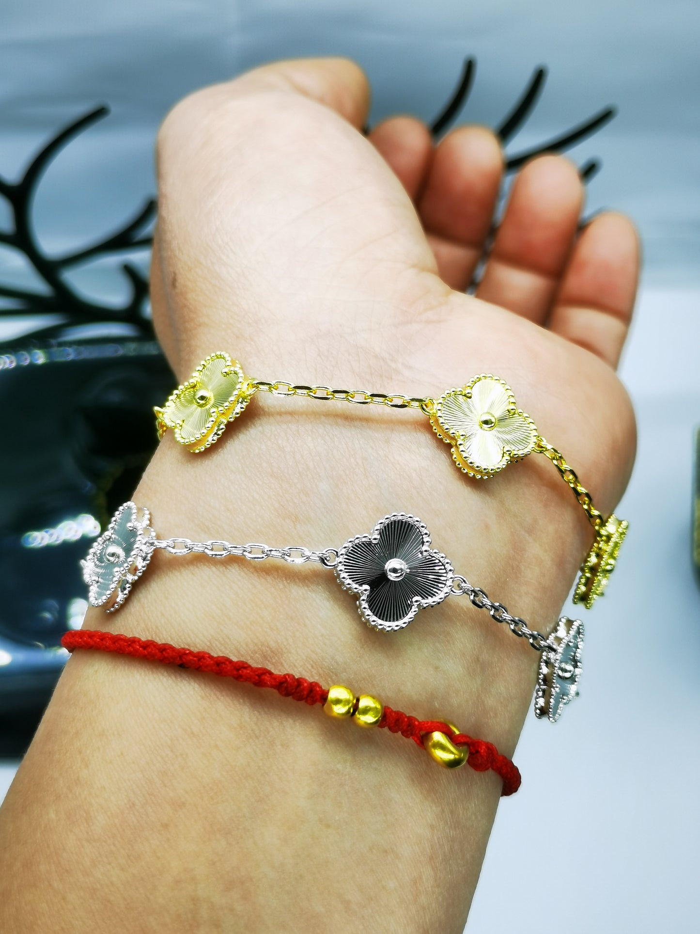 EMKOSUNG 18K Gold  Plated  Four Leaf Clover Bracelets for Women