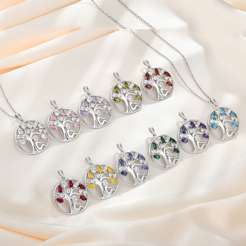 EMKOSUNG 18K Gold Plated Light Luxury Lifetree Birthstone Heart  Necklaces for Women