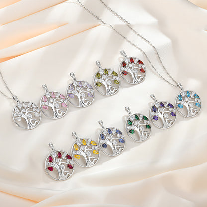 EMKOSUNG 18K Gold Plated Light Luxury Lifetree Birthstone Heart  Necklaces for Women