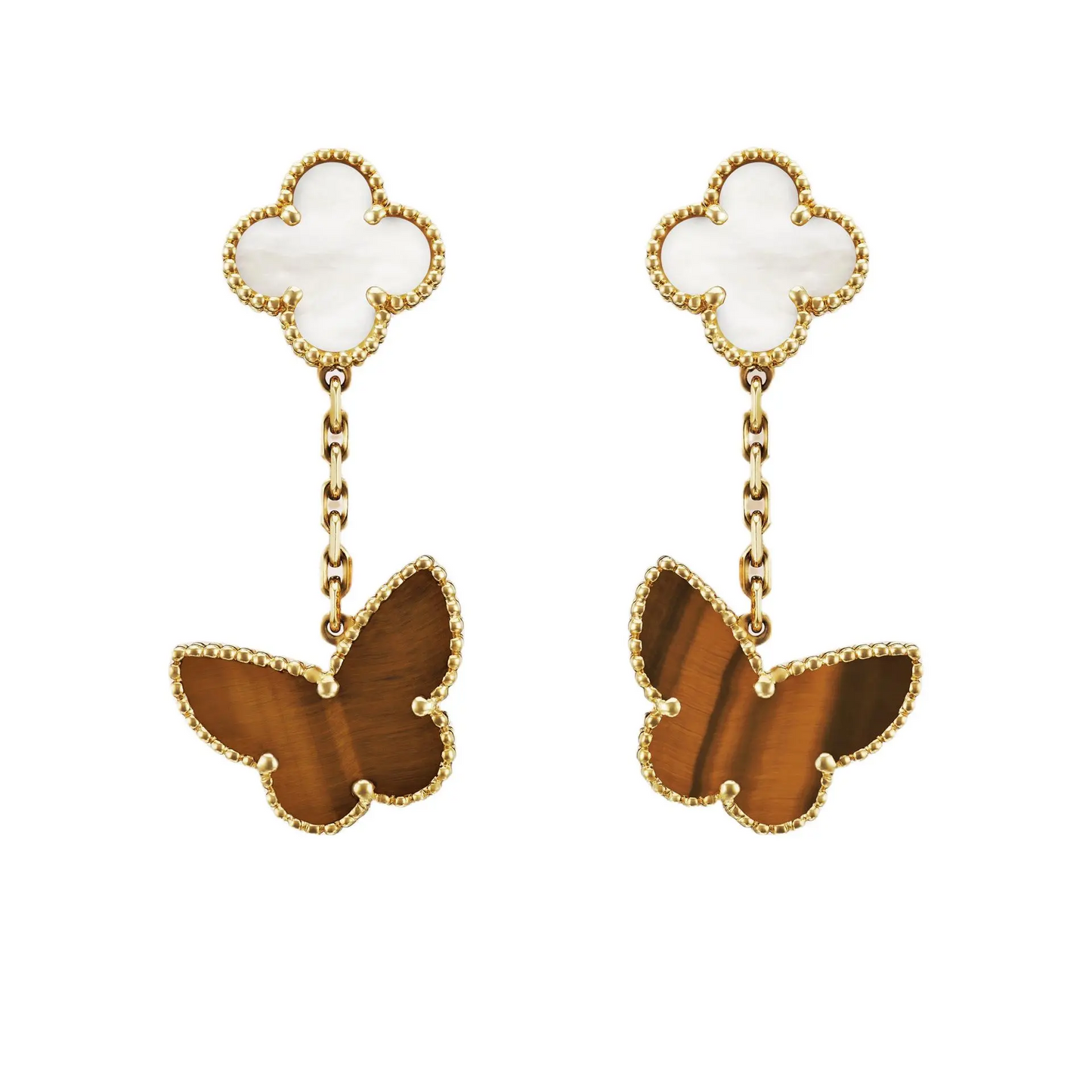 EMKOSUNG 18K Gold  Plated 2 Flowers Four Leaf Clover Earrings for Women