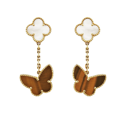 EMKOSUNG 18K Gold  Plated 2 Flowers Four Leaf Clover Earrings for Women