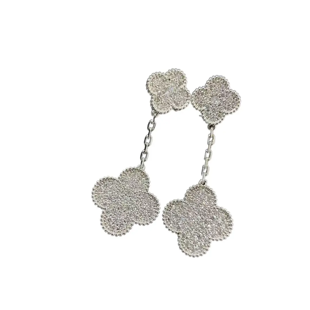 EMKOSUNG 18K Gold  Plated 2 Flowers Four Leaf Clover Earrings for Women