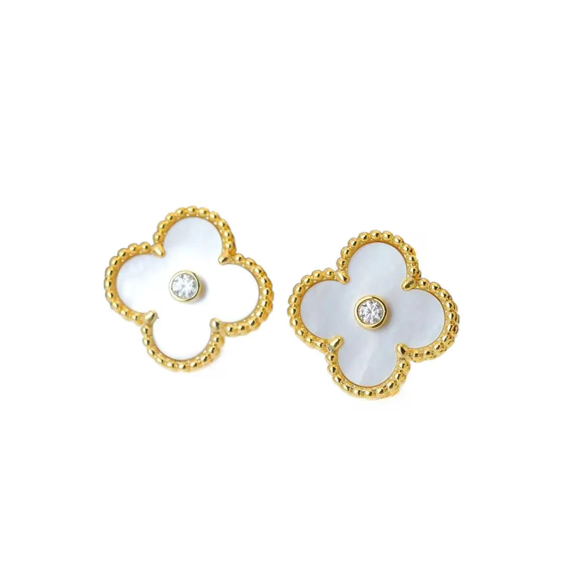 EMKOSUNG 18K Gold  Plated  Single Flowers Four Leaf Clover Earrings for Women