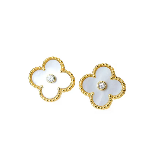 EMKOSUNG 18K Gold  Plated  Single Flowers Four Leaf Clover Earrings for Women