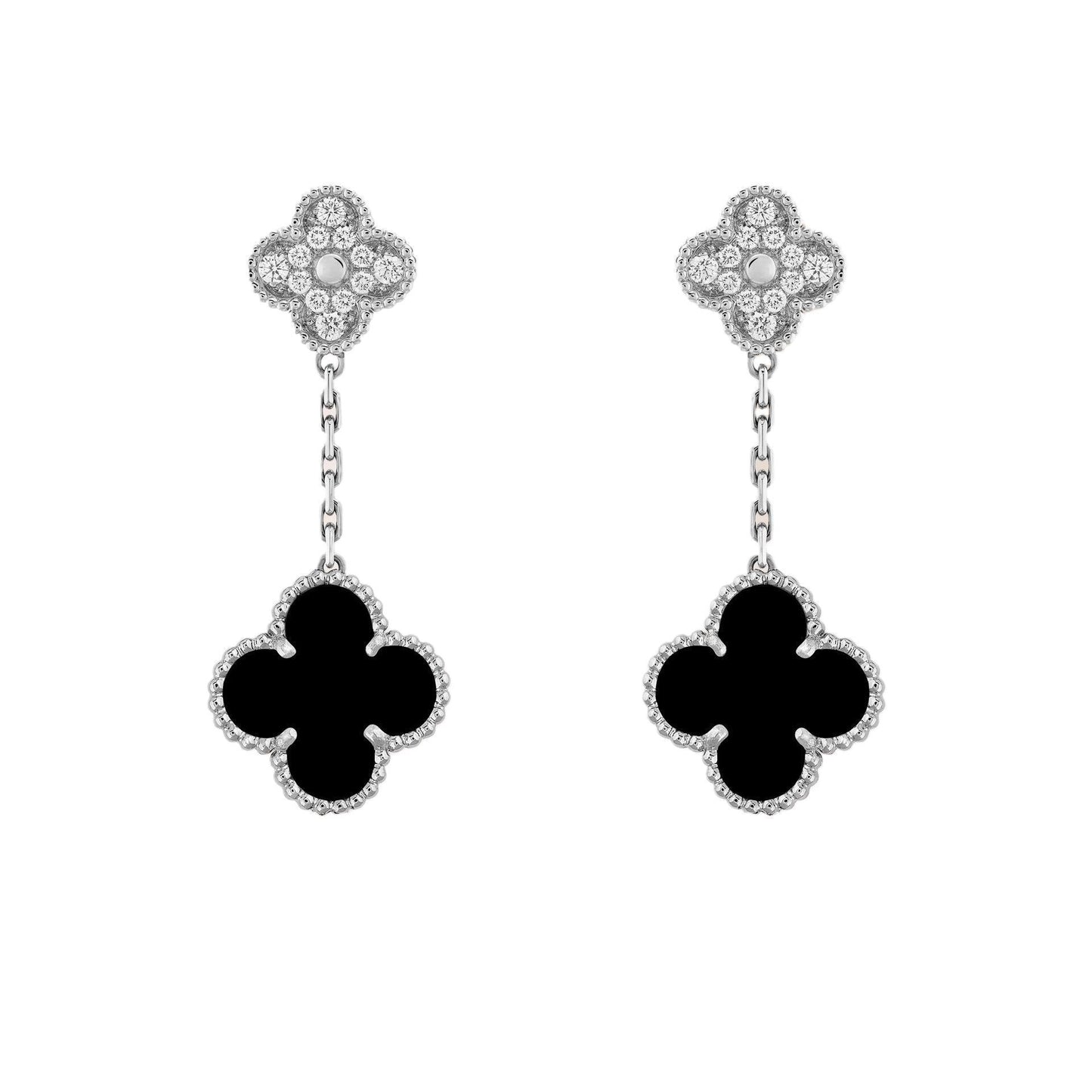 EMKOSUNG 18K Gold  Plated 2 Flowers Four Leaf Clover Earrings for Women