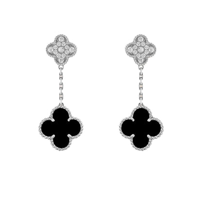 EMKOSUNG 18K Gold  Plated 2 Flowers Four Leaf Clover Earrings for Women