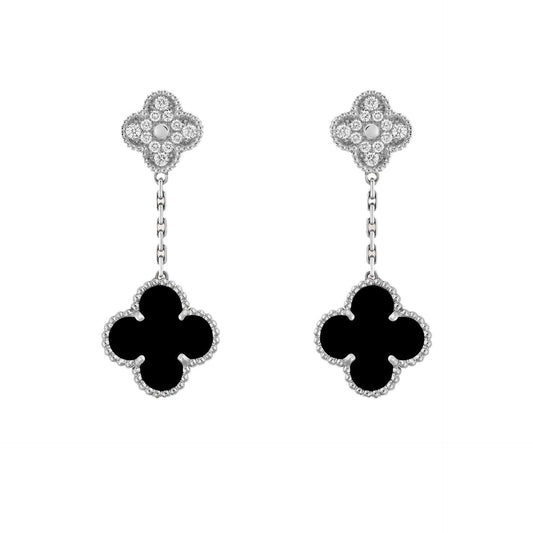 EMKOSUNG 18K Gold  Plated 2 Flowers Four Leaf Clover Earrings for Women