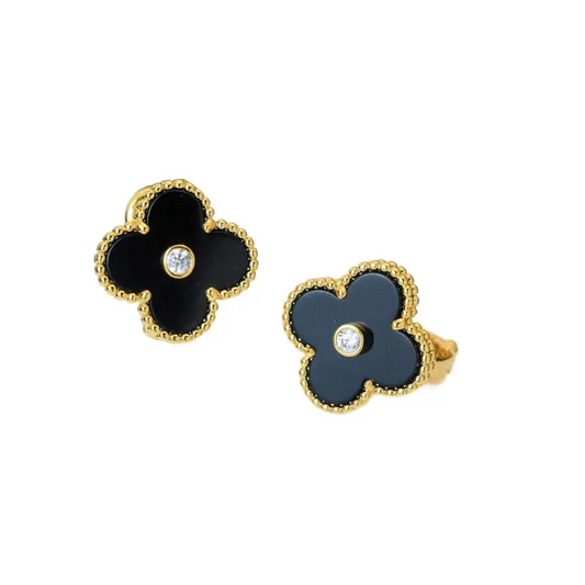 EMKOSUNG 18K Gold  Plated  Single Flowers Four Leaf Clover Earrings for Women