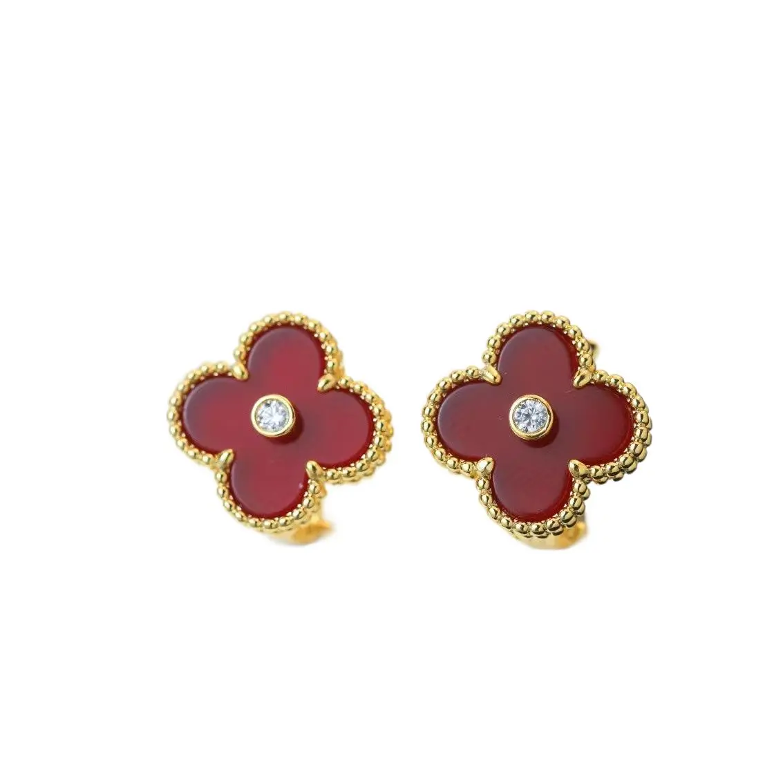 EMKOSUNG 18K Gold  Plated  Single Flowers Four Leaf Clover Earrings for Women