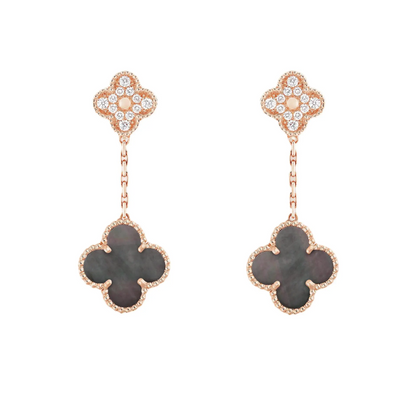 EMKOSUNG 18K Gold  Plated 2 Flowers Four Leaf Clover Earrings for Women
