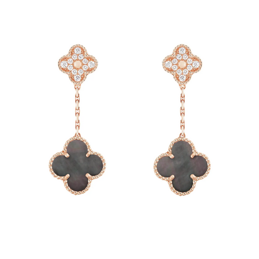 EMKOSUNG 18K Gold  Plated 2 Flowers Four Leaf Clover Earrings for Women